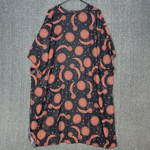 Celestial Kimono Womens One Size Black Brown Sheer Sun Moon Stars Midi Cover Up - Picture 11 of 15